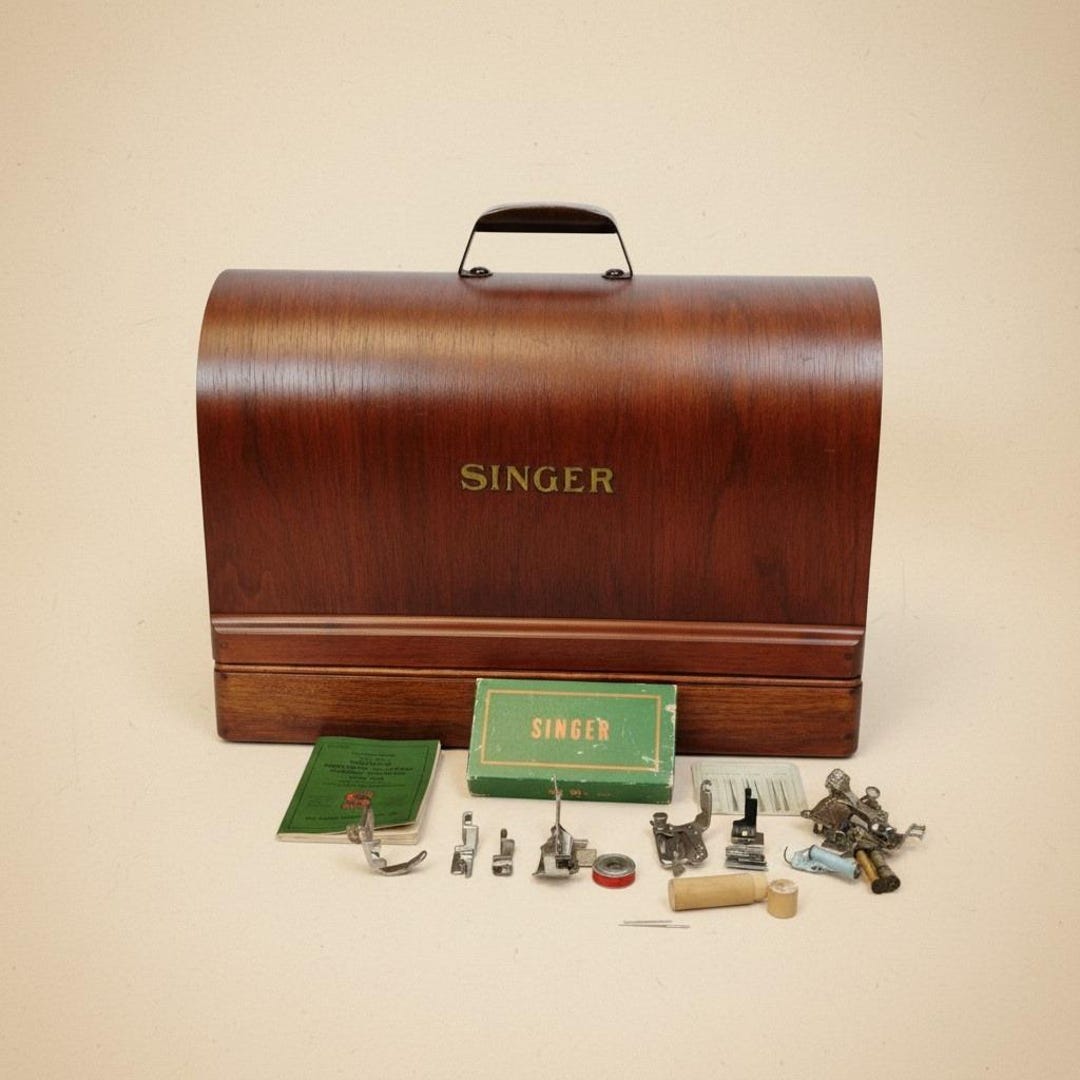 ③Canonカメラ、Canonライト、SINGERミシン 1949 SINGER Sewing Machine Portable Electric 128 Bentwood Case AJ