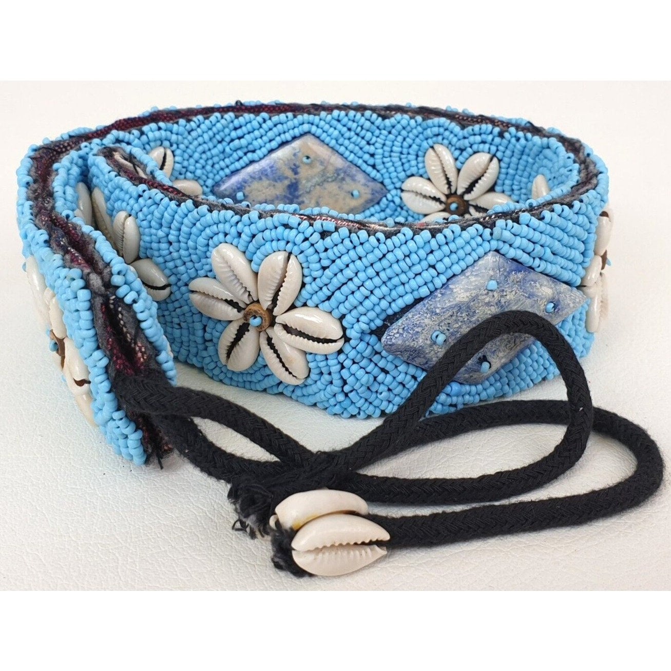 Brown and Turquoise Beaded Shell Belt Size S Girls Brown Turquoise Beaded Silver Sparkle Studded 1 1/4  main image 2