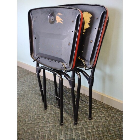 2 50s Hamilton Cosco Red/black Vinyl Fashionfold Folding Chairs