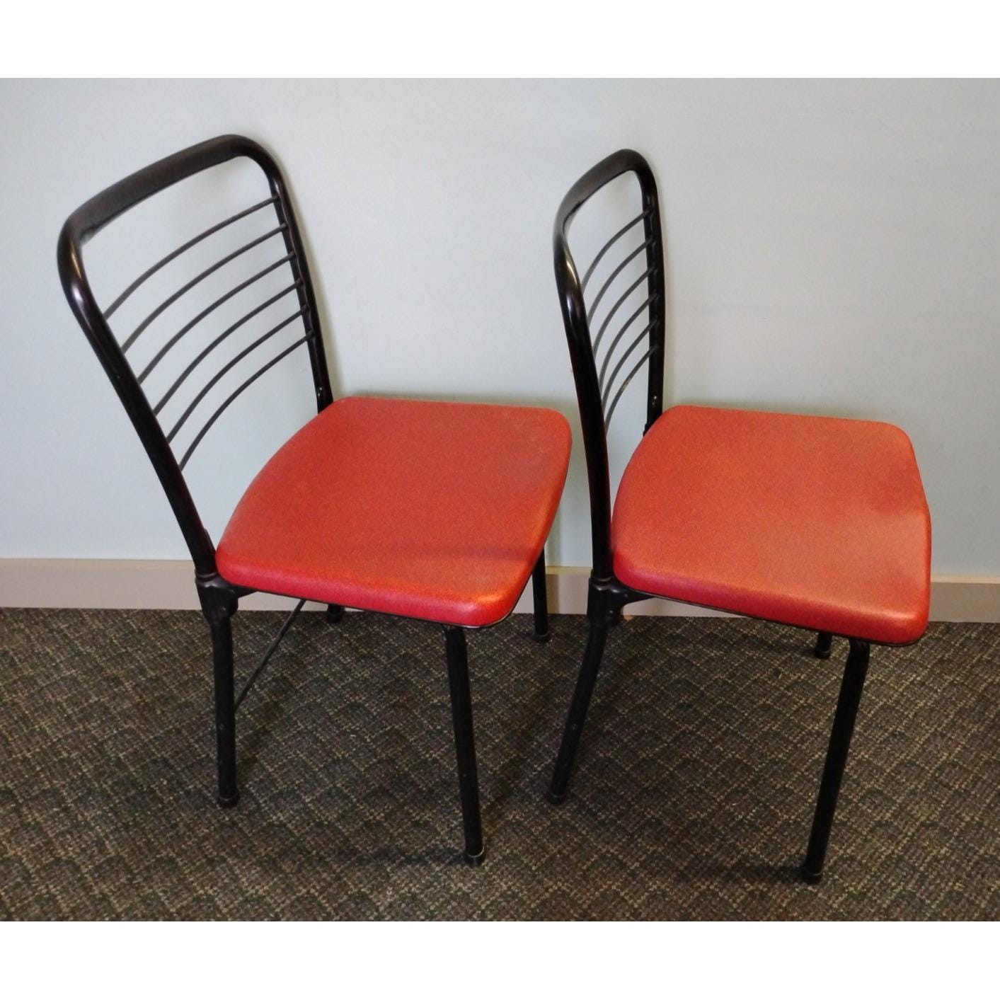 2 50s Hamilton Cosco Red/black Vinyl Fashionfold Folding Chairs