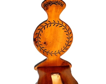 Solid Wood Carved Design Oil Lamp Holder Wall Mounted Sconce Primitive Bracket