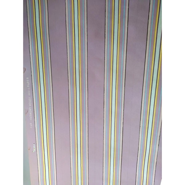 1950 Sears Harmony House 4 Yards 15" Violet/Jaune Stripe ORIGINAL Papier peint NOS