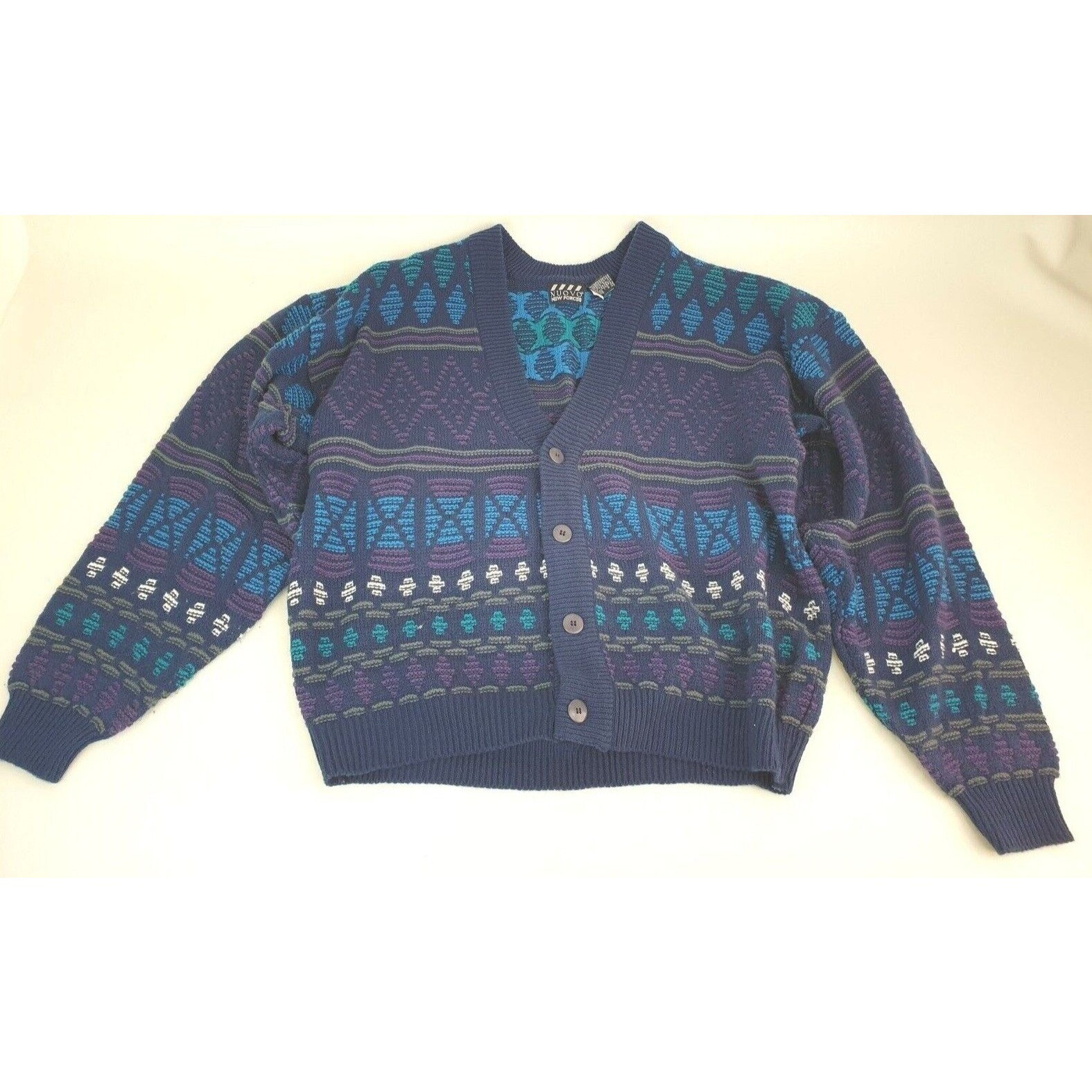 Nuovo New Forces 80s/90s Unisex L/XL Knit Sweater Button Blue