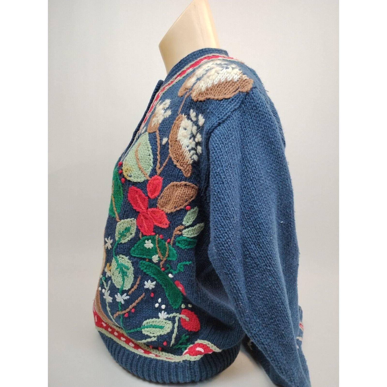 90s Orvis Ladies Cardigan M Floral Sweater Embroidery