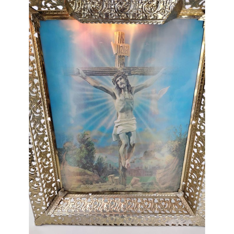 Jesus on the Cross Lighted LENTICULAR Standing or Wall Hung Brass ...