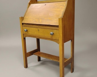 Mission Style Tiger Oak Slant Front Secretary Desk Arts & Crafts Stickley Style