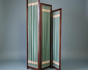 Handmade 3 Panel Wood Folding Screen Room Divider Sage Green Fabric 72" T Unique