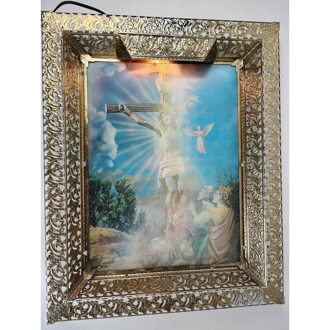 Jesus on the Cross Lighted LENTICULAR Standing or Wall Hung Brass ...