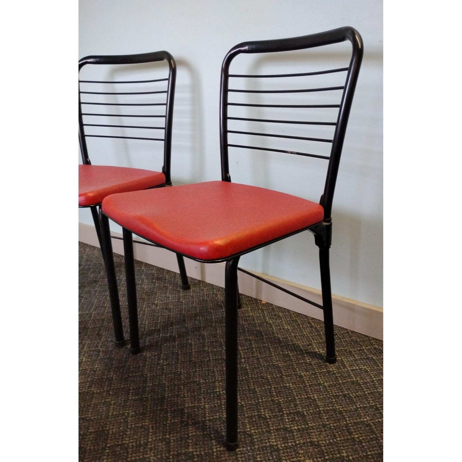 2 50s Hamilton Cosco Red/black Vinyl Fashionfold Folding Chairs