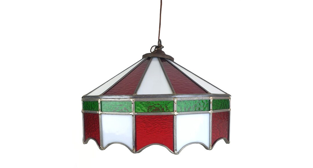 Vintage Stained Glass Swag Lamp Shade Red/green/white 16 Slag Etsy