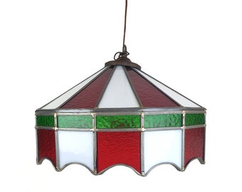 Vintage Stained Glass Swag Lamp Shade Red/Green/White 16" Slag
