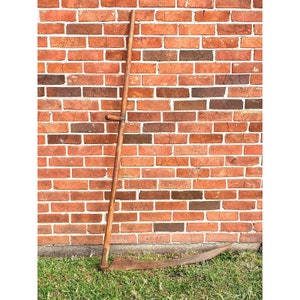 Antique Scythe 62&quot; Wood Straight Handle 33&quot; Blade Metal Grim Reaper Rustic Decor