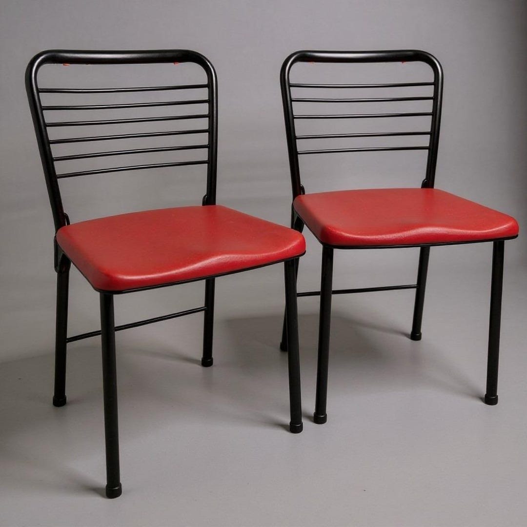 2 50s Hamilton Cosco Red/black Vinyl Fashionfold Folding Chairs