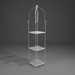 Arched White Metal Wrought Iron 3-Tier Etagere Plant Stand Shelf 63" 12" Square