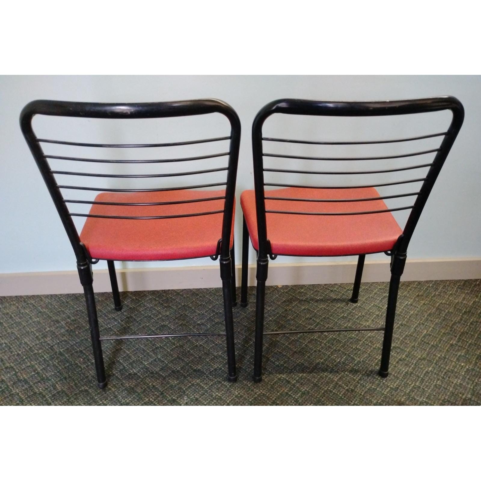 2 50s Hamilton Cosco Red/black Vinyl Fashionfold Folding Chairs
