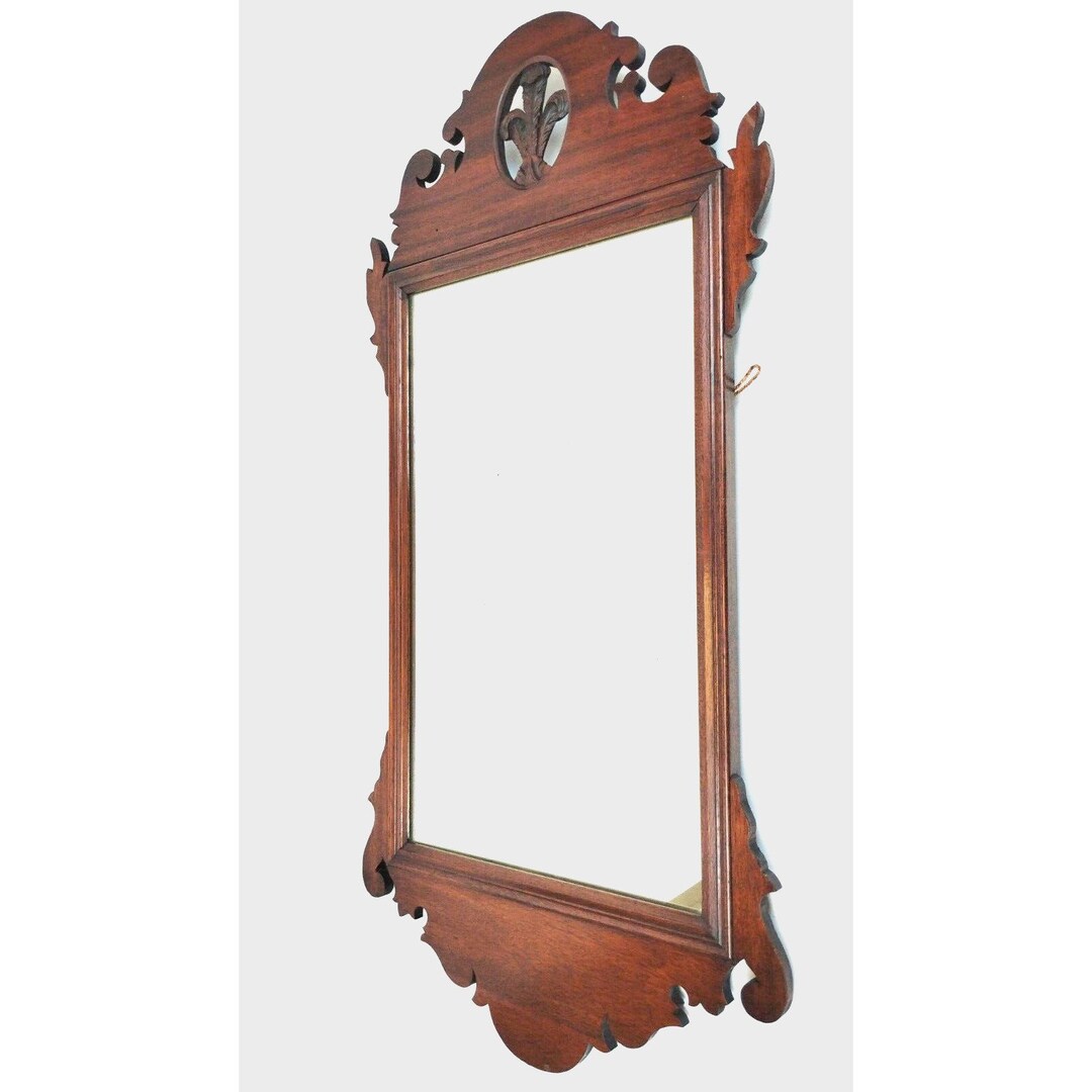 Antique Fleur De Lis Feather Scroll Chippendale Mahogany Wood Wall