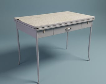 60s Metal Expanding Kitchen Work Project Table w/Drawer 30"T Grey Industrial MCM