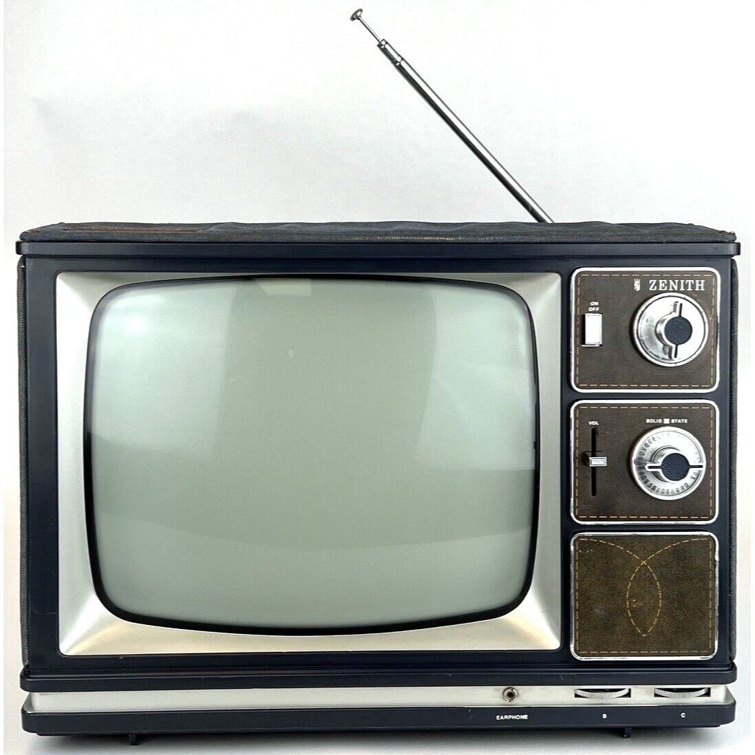 1975 Zenith Sidekick 13” B/W CRT TV Blue Denim Wrapped G1363B