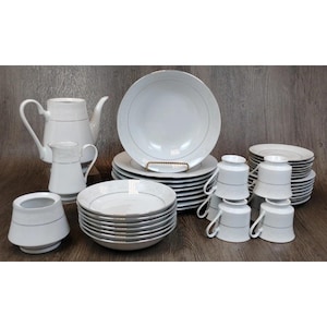 Vintage Crown Ming Royal Palm China Set: 39 Piece Silver Band Dinnerware