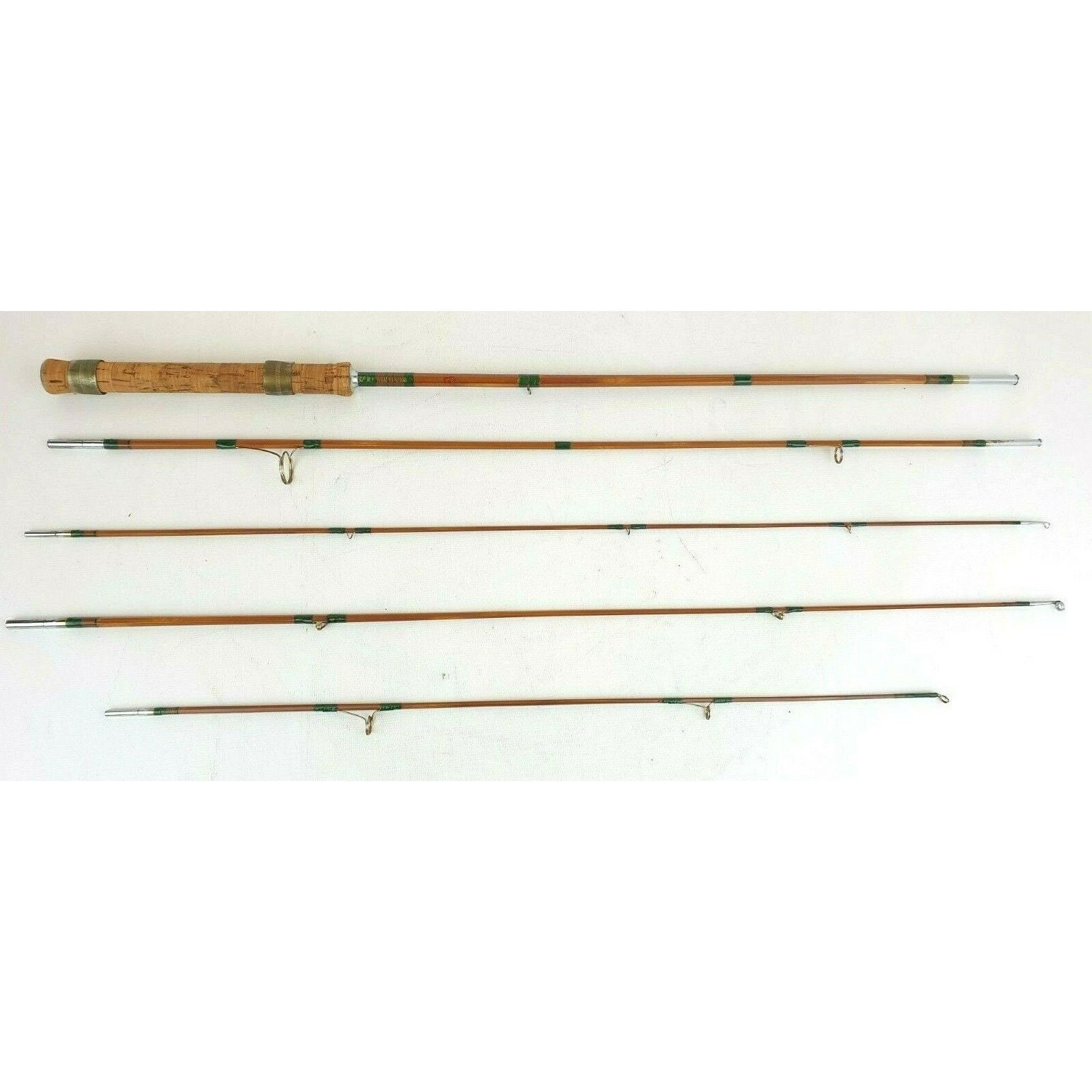5 Piece Emperor Japan Bamboo 8ft Fishing Rod Pole Fly Fishing Outdoors  Vintage