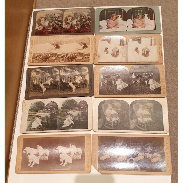 10 Late 1800s Children w/Animals/Pets Stereoview Stereoscope Photo Cards Lot Set
