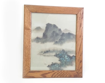 David Lee 1978 24x20" "Return Sail" Oak Framed Art Lithograph Print Chinese Boat