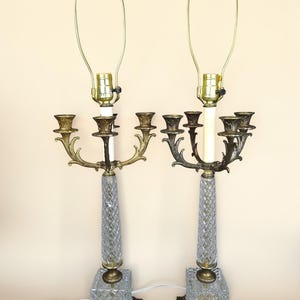 Chilo Honi 32" Pair Italian Lead Crystal Candelabra Tabl Lamps Hollywood Regency