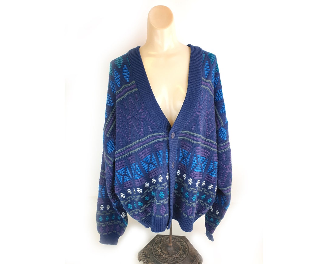 Nuovo New Forces 80s/90s Unisex L/XL Knit Sweater Button Blue