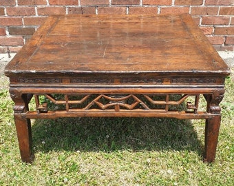 Vintage Solid Wood Hand Made 3' Square Low Wooden Coffee Table Heavy Chunky Rare Uship/Local Collection TBA