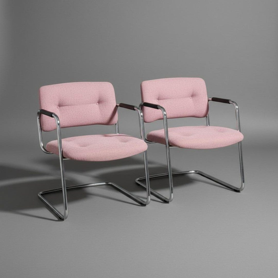 Steelcase 1980s Chrome W/lavender Hopsack Cantilever Tube Chair