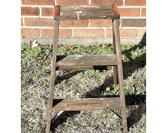 Vintage Wooden 2 Step Ladder 22" Rustic Farmhouse Plant Stand Decor Distressed