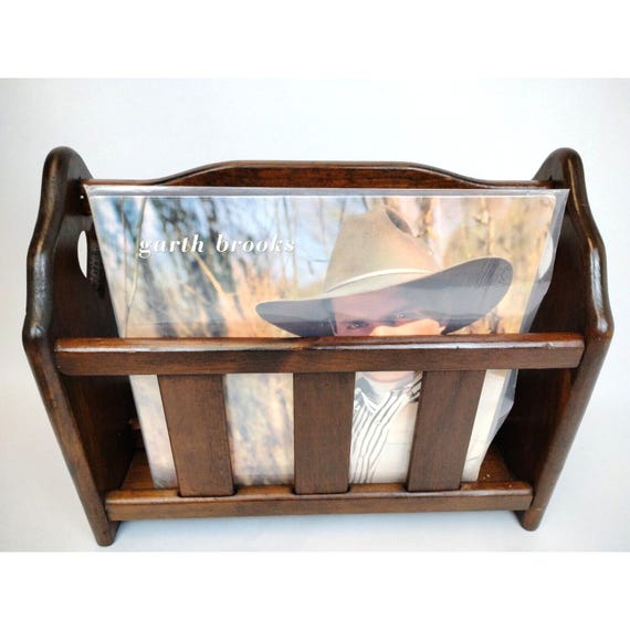 Magazine Record Holder Hand Carved Heart Cut Out Solid Wood