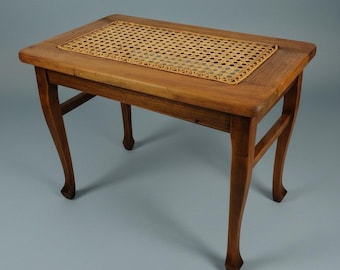 Massief houten pianobank voetenbank bijzettafel rieten blad poten 17" T 22 x 14"