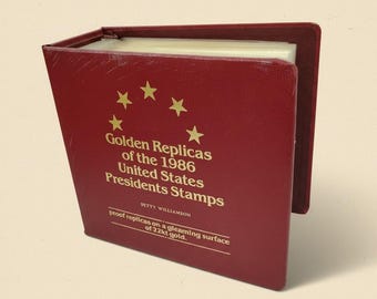 Réplicas doradas de sellos de presidentes de EE. UU. de 1986, álbum completo con lámina de oro de 22 quilates.