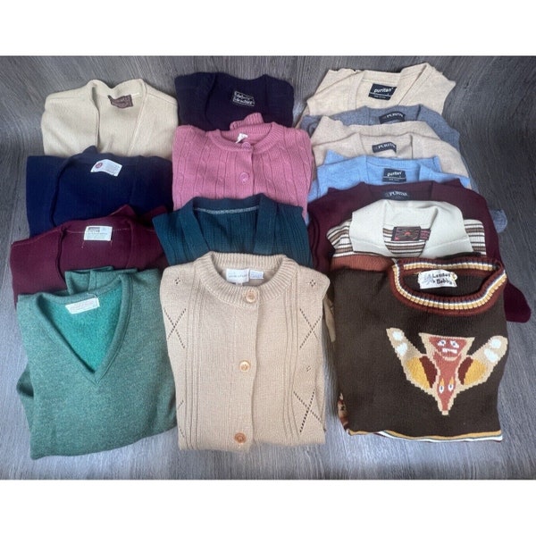 Lot of 15 Vintage Mens Women's Knit Sweaters 70s 80s Puritan Resell Wholesale