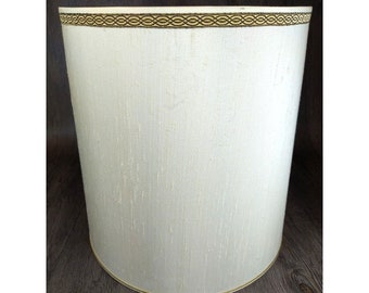 1960s Stiffel Drum Barrel Lamp Shade 17" Textured Linen Cream w/Gold Accent MCM