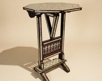 Moroccan Octagonal Inlay Side Table Tilt Top Mother of Pearl 24" Unique Eclectic