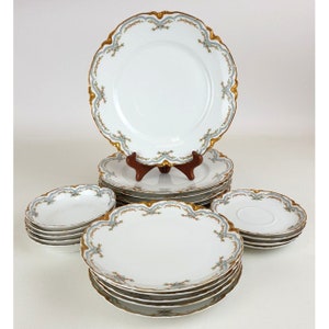 Antique Haviland Limoges #24241 Gilded Clover Leaf Flower Design Plates Bowls +