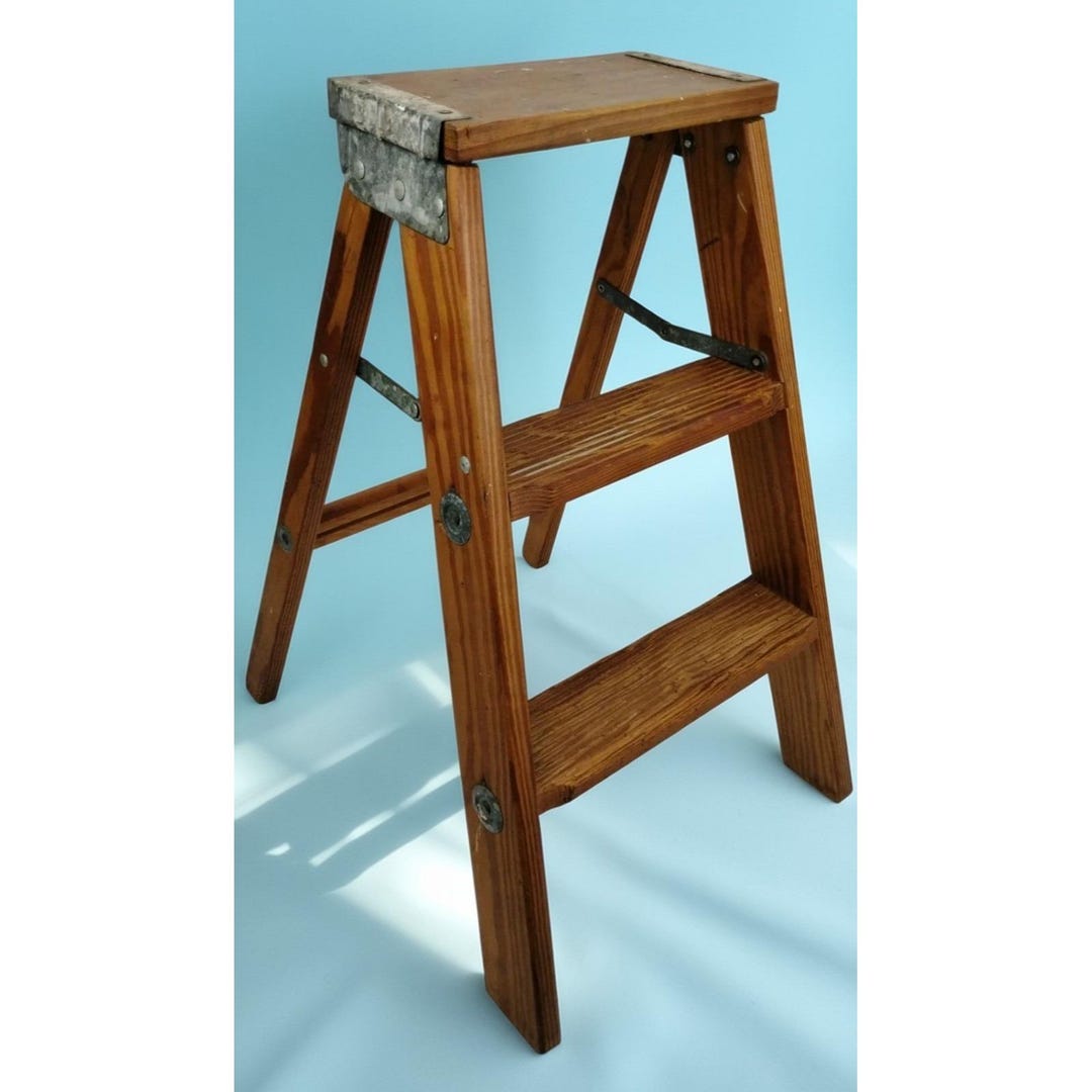 23" Tall Folding Wood Step Stool Primitive Ladder Plant Stand Photo ...