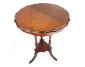 Walnut w Inlay Side Table Plant Stand Spindle Tripod Legs w Metal Claw Feet Wood