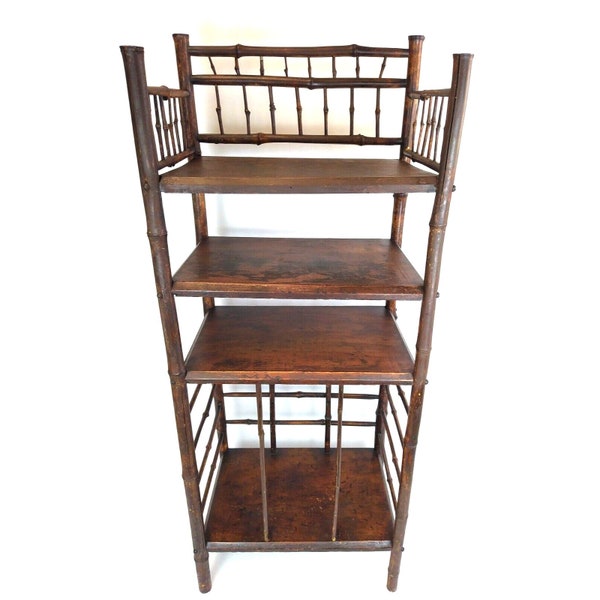 Estantería de bambú estilo chinoiserie de 4 niveles y 112 cm de alto con tinte oscuro antiguo