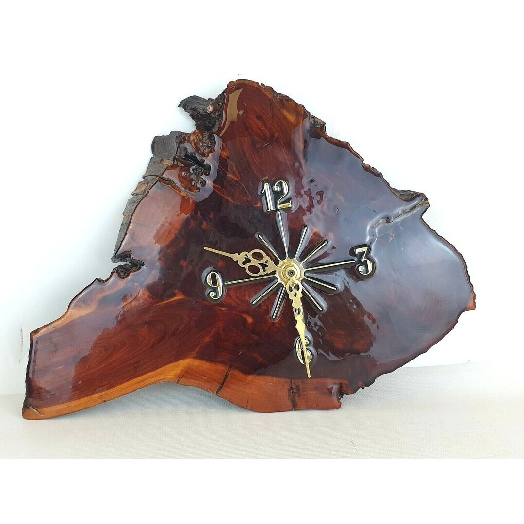 Laquered Natural Wood Slab Wall Clock 14x11