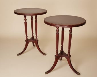 Mersman 6535 Mahogany Drum Tables Pair Tripod Pedestal 26"T Turned Spindles Lyre