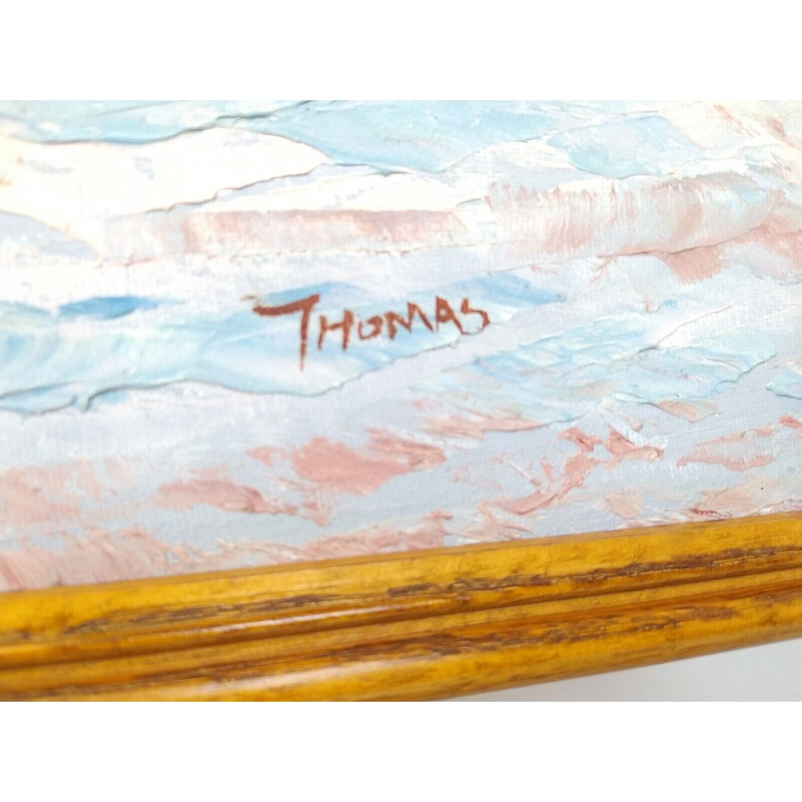 1900s Ladies on the Beach Signed Thomas Orig Oil Painting 35x24