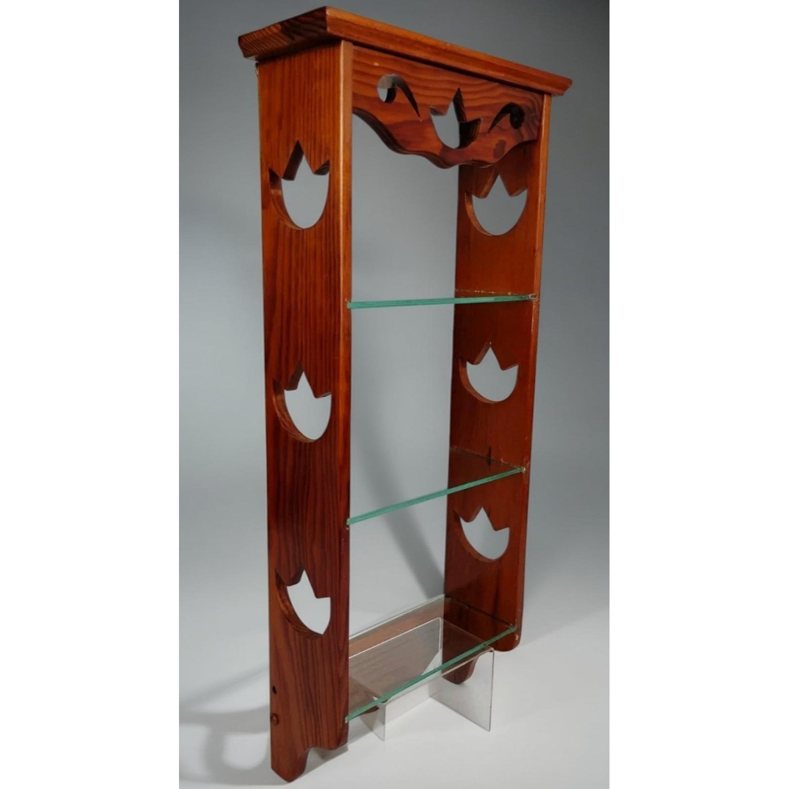 Solid Wood Hanging Display Curio Wall Shelf Glass Shelves 26x11