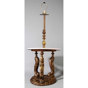 1960s Italian Marble Hollywood Regency Table Lamp Cherub Gold Gilt Brass Unique