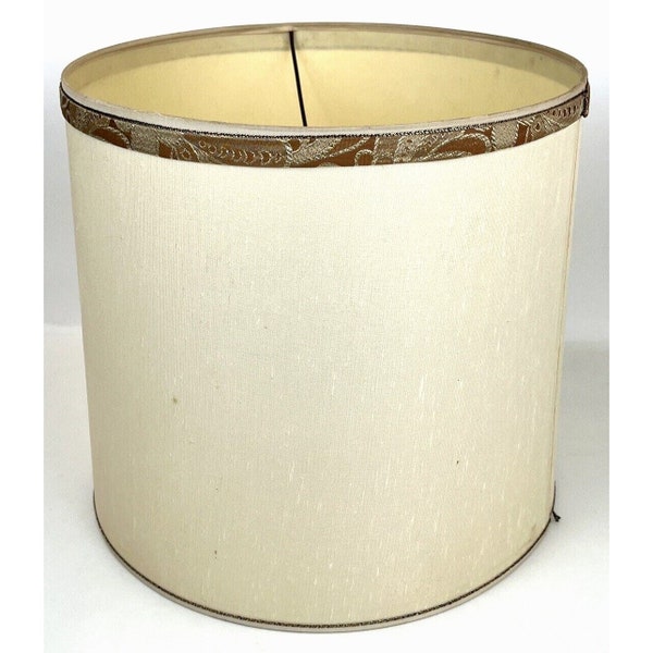 Grand abat-jour fût/tambour de 16 x 16 po. des années 70, lin beige crème pour sol/table, vintage