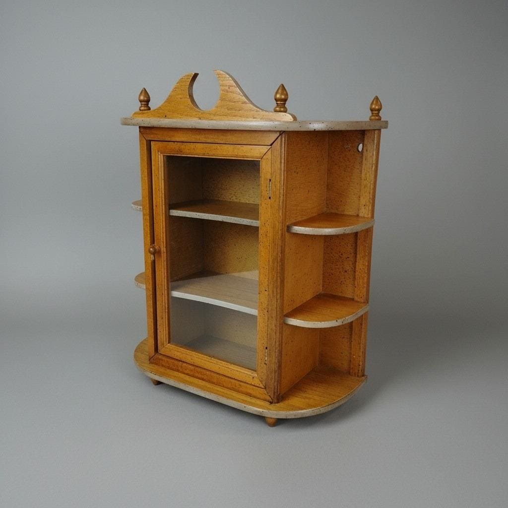 Curved Wood Wall Curio Cabinet Glass Door Display Case 3 Shelves 21" Knick