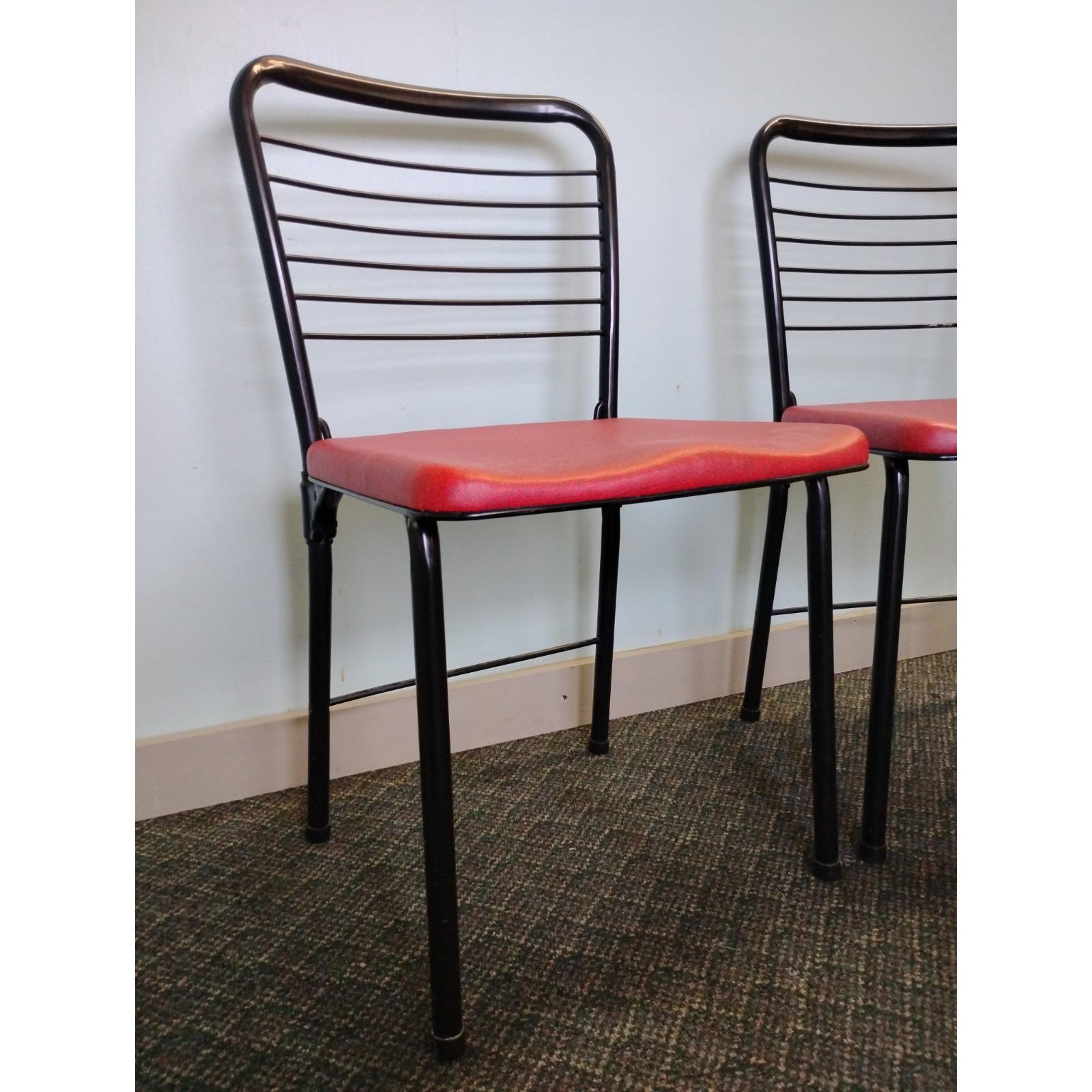 2 50s Hamilton Cosco Red/black Vinyl Fashionfold Folding Chairs