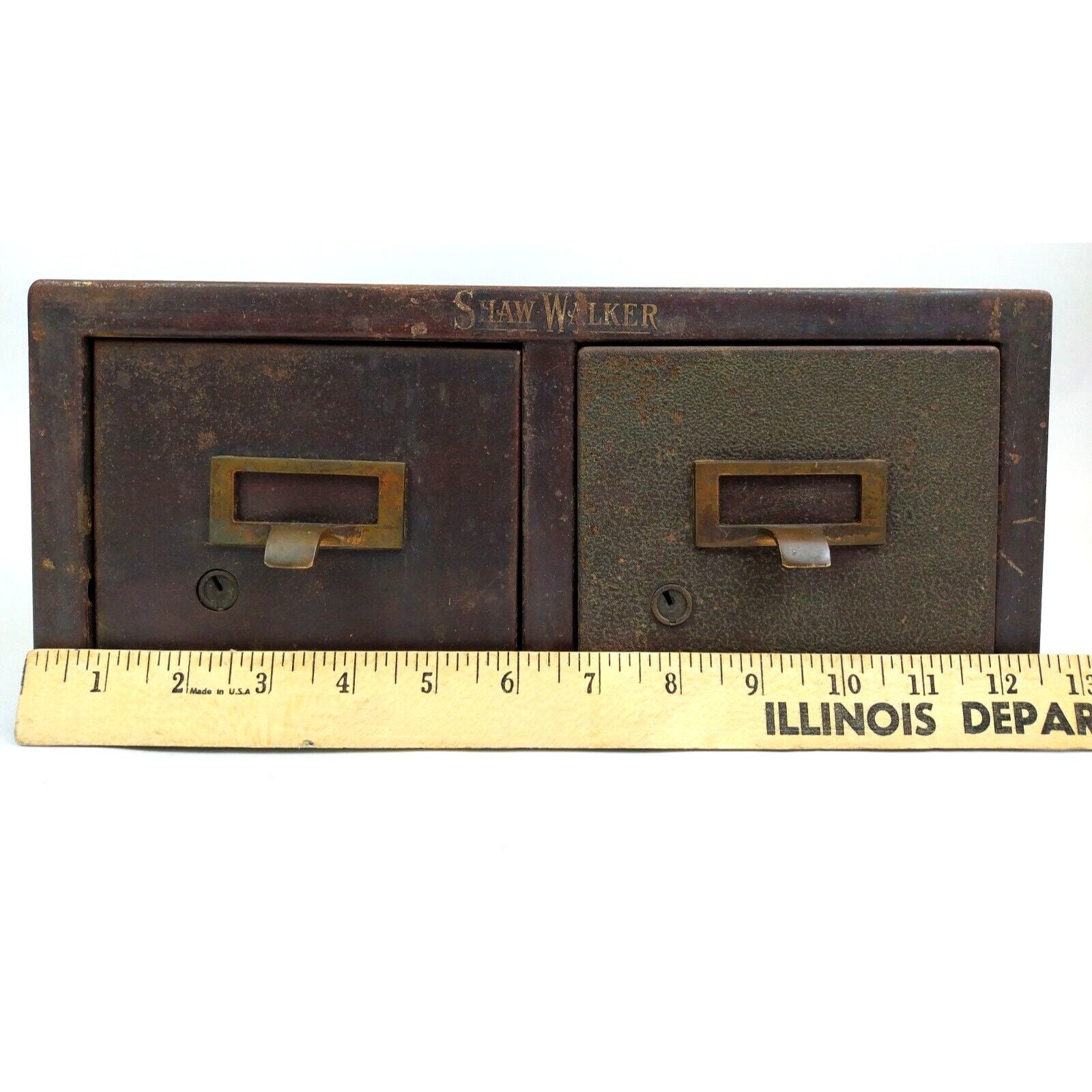 1960s Shaw Walker Metal 2 Drawer Card File Cabinet Faux Wood